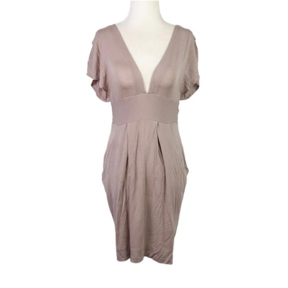 Wilfred Taupe V-Neck Jersey Dress With Back Tie Size XxS